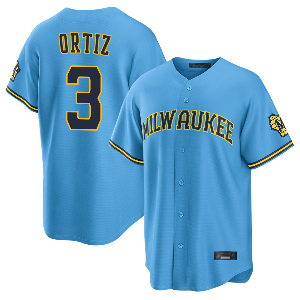 Davalo M.Brewers #3 Joey Ortiz Player Light Blue Road Stadium Game Stitched Jerseys