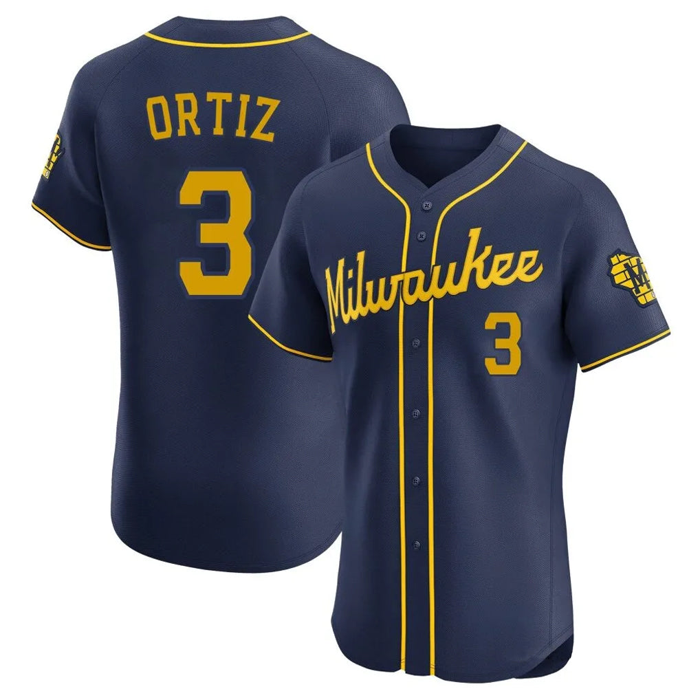 Davalo M.Brewers #3 Joey Ortiz Player Navy Home Limited Elite Stitched Jerseys