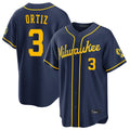 Davalo M.Brewers #3 Joey Ortiz Player Navy Home Stadium Game Stitched Jerseys