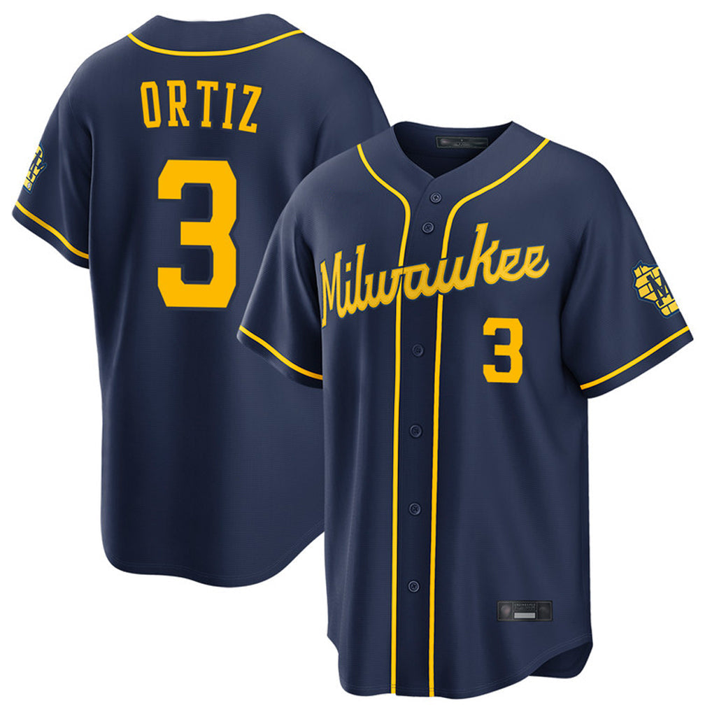 Davalo M.Brewers #3 Joey Ortiz Player Navy Home Stadium Game Stitched Jerseys