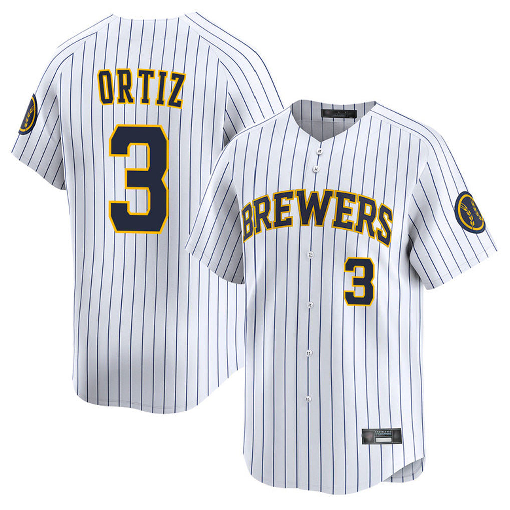Davalo M.Brewers #3 Joey Ortiz Player White Stripes Home Limited Game Stitched Jerseys