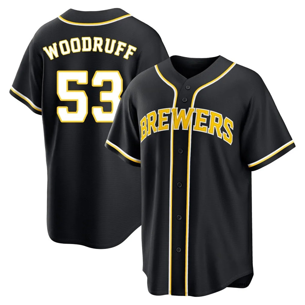 Davalo M.Brewers #53 Brandon Woodruff Player Black Fashion Out Home Game Stitched Jerseys