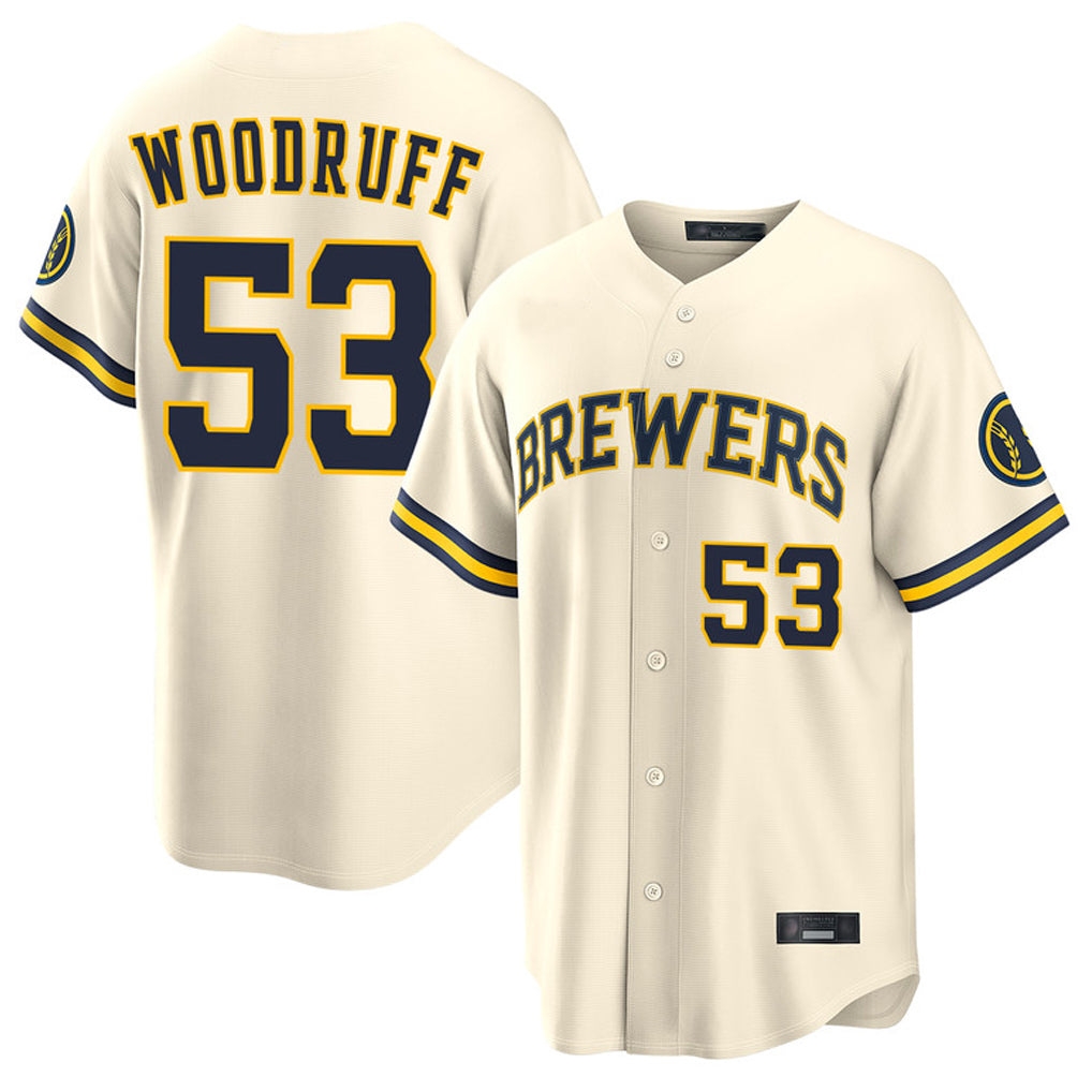 Davalo M.Brewers #53 Brandon Woodruff Player Cream Home Limited Stitched Jerseys