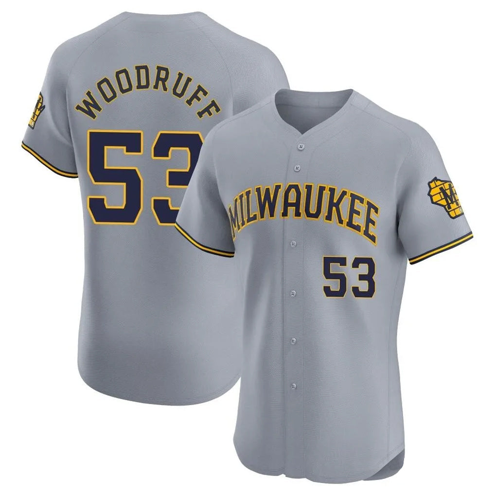 Davalo M.Brewers #53 Brandon Woodruff Player Gray Home Limited Elite Stitched Jerseys