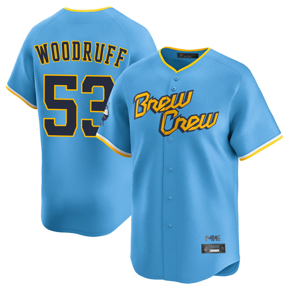 Davalo M.Brewers #53 Brandon Woodruff Player Light Blue City Connect Home Limited Stitched Jerseys