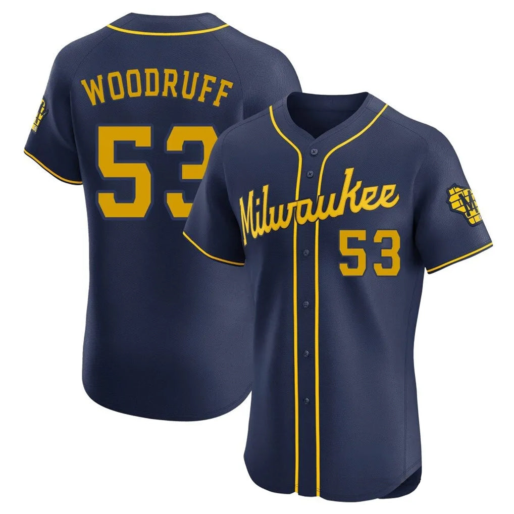 Davalo M.Brewers #53 Brandon Woodruff Player Navy Home Limited Elite Stitched Jerseys