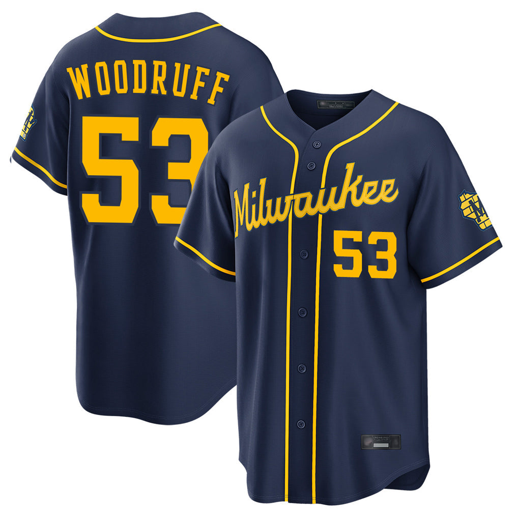 Davalo M.Brewers #53 Brandon Woodruff Player Navy Home Stadium Game Stitched Jerseys