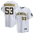 Davalo M.Brewers #53 Brandon Woodruff Player White Stripes Home Limited Game Stitched Jerseys