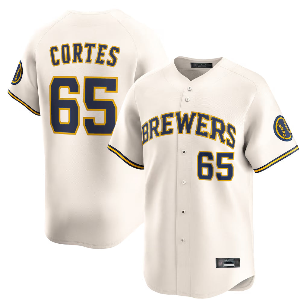 Davalo M.Brewers #65 Nestor Cortes Player Cream Home Limited Game Stitched Jerseys