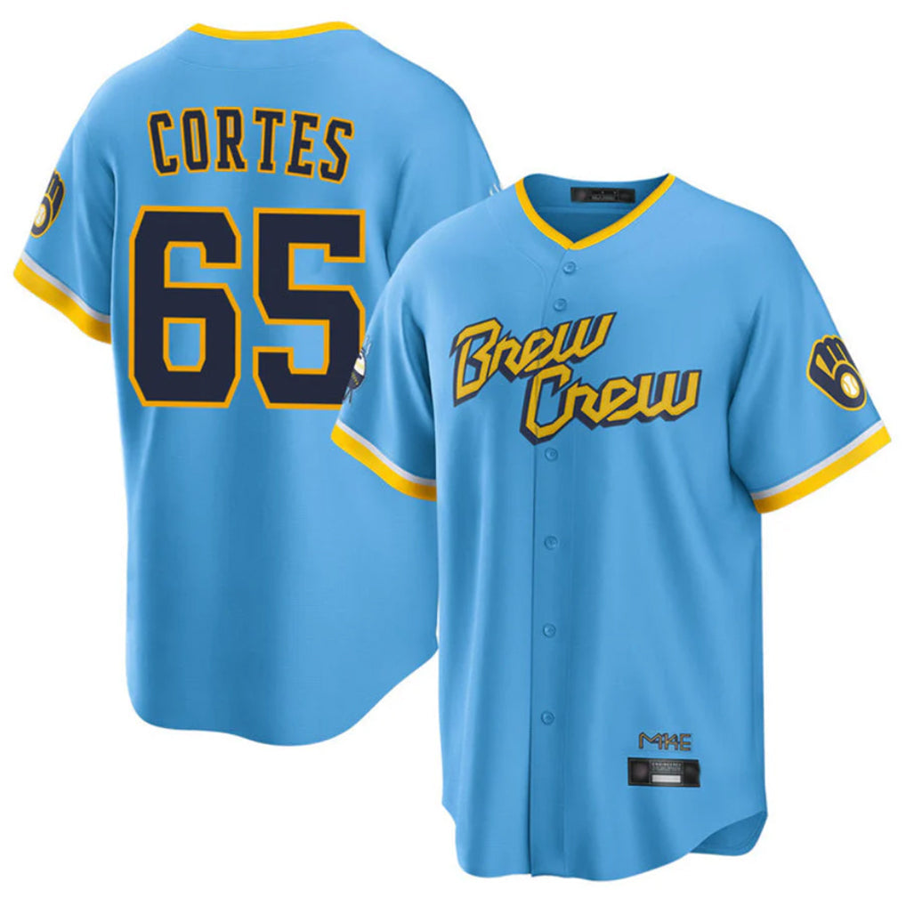 Davalo M.Brewers #65 Nestor Cortes Player Light Blue City Connect Home Game Stitched Jerseys