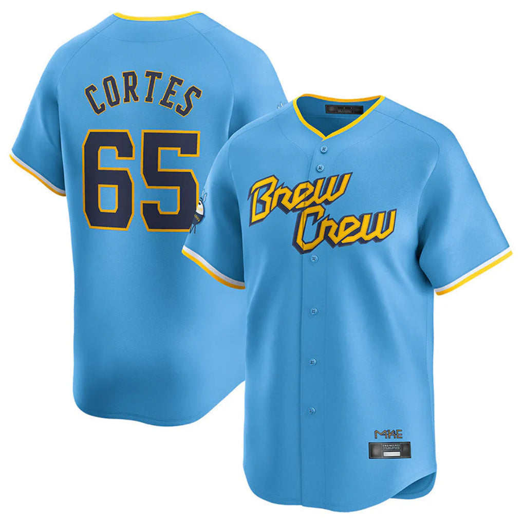 Davalo M.Brewers #65 Nestor Cortes Player Light Blue City Connect Home Limited Stitched Jerseys