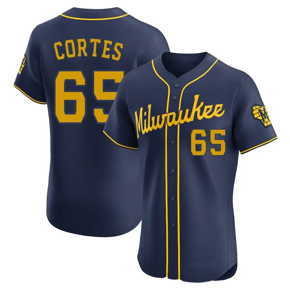 Davalo M.Brewers #65 Nestor Cortes Player Navy Home Limited Elite Stitched Jerseys