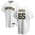 Davalo M.Brewers #65 Nestor Cortes Player White Stripes Home Game Stitched Jerseys