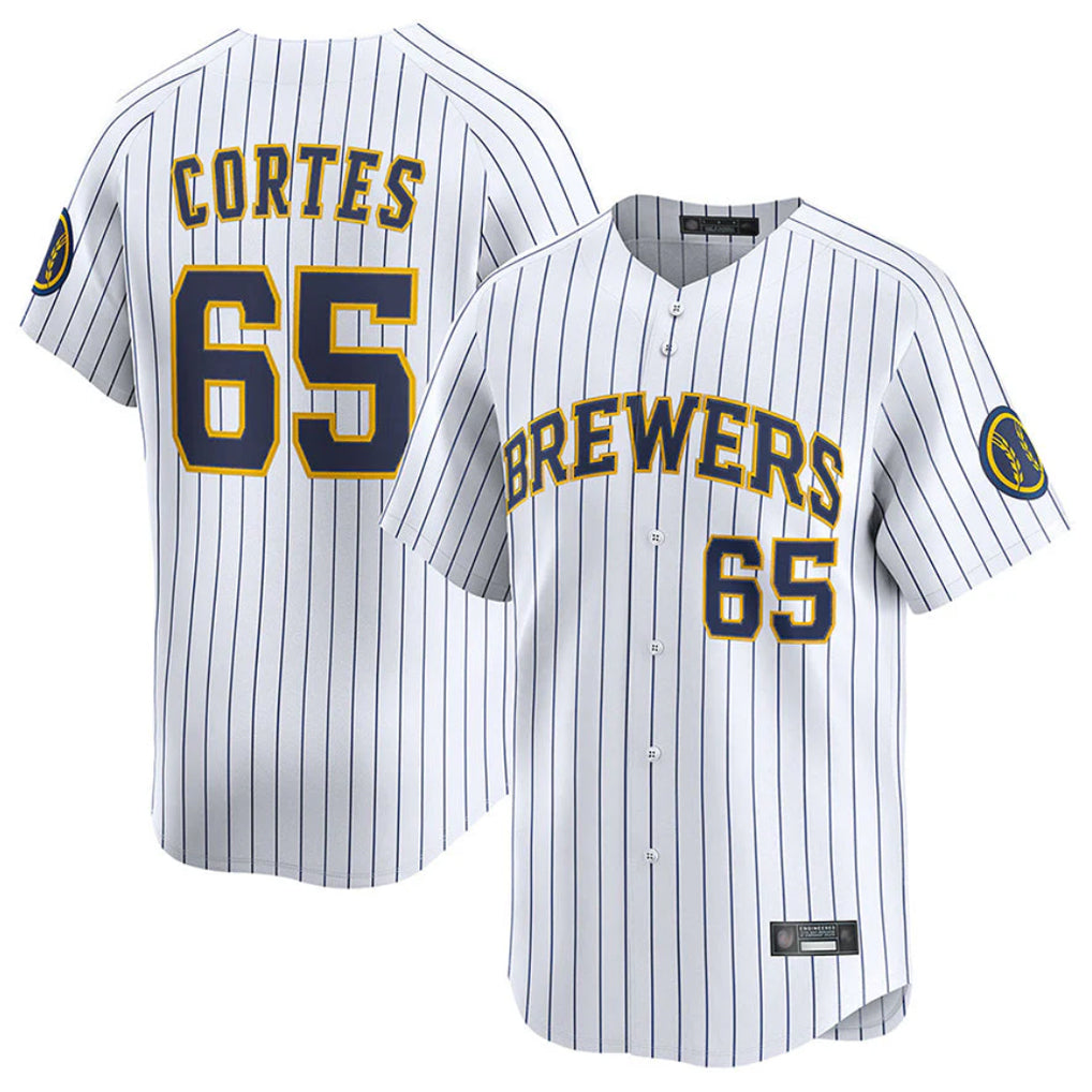 Davalo M.Brewers #65 Nestor Cortes Player White Stripes Home Limited Game Stitched Jerseys