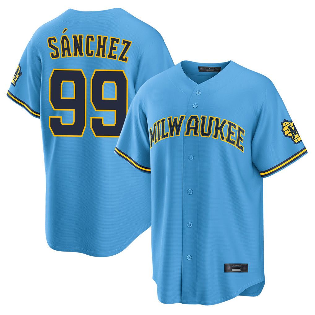 Davalo M.Brewers #99 Gary Sanchez Player Light Blue Road Stadium Game Stitched Jerseys