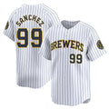 Davalo M.Brewers #99 Gary Sanchez Player White Stripes Home Game Stitched Jerseys