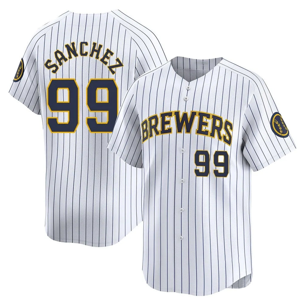 Davalo M.Brewers #99 Gary Sanchez Player White Stripes Home Game Stitched Jerseys