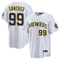 Davalo M.Brewers #99 Gary Sanchez Player White Stripes Home Limited Game Stitched Jerseys