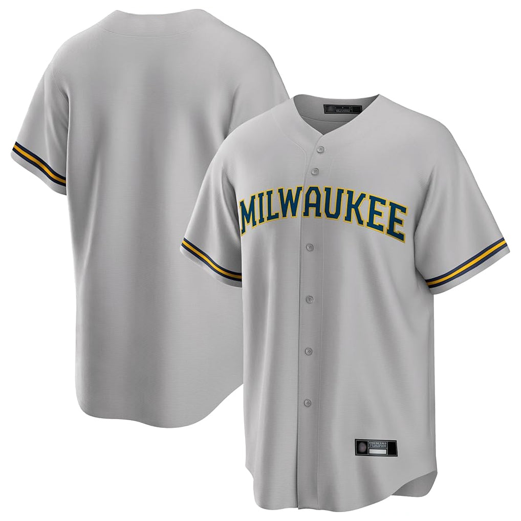 Davalo M.Brewers Blank Player Gray Home Game Stitched Jerseys