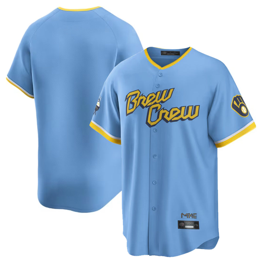Davalo M.Brewers Blank Player Light Blue City Connect Home Game Stitched Jerseys