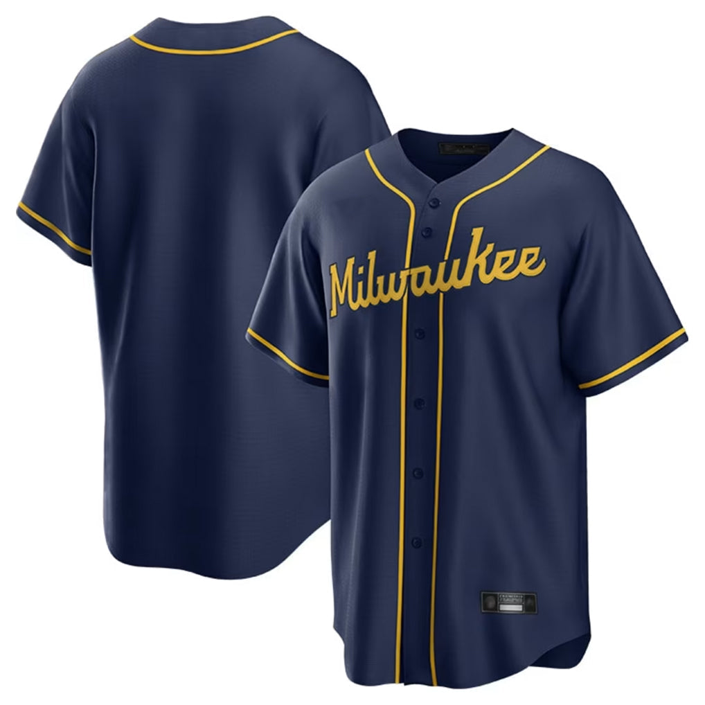 Davalo M.Brewers Blank Player Navy Home Game Stitched Jerseys