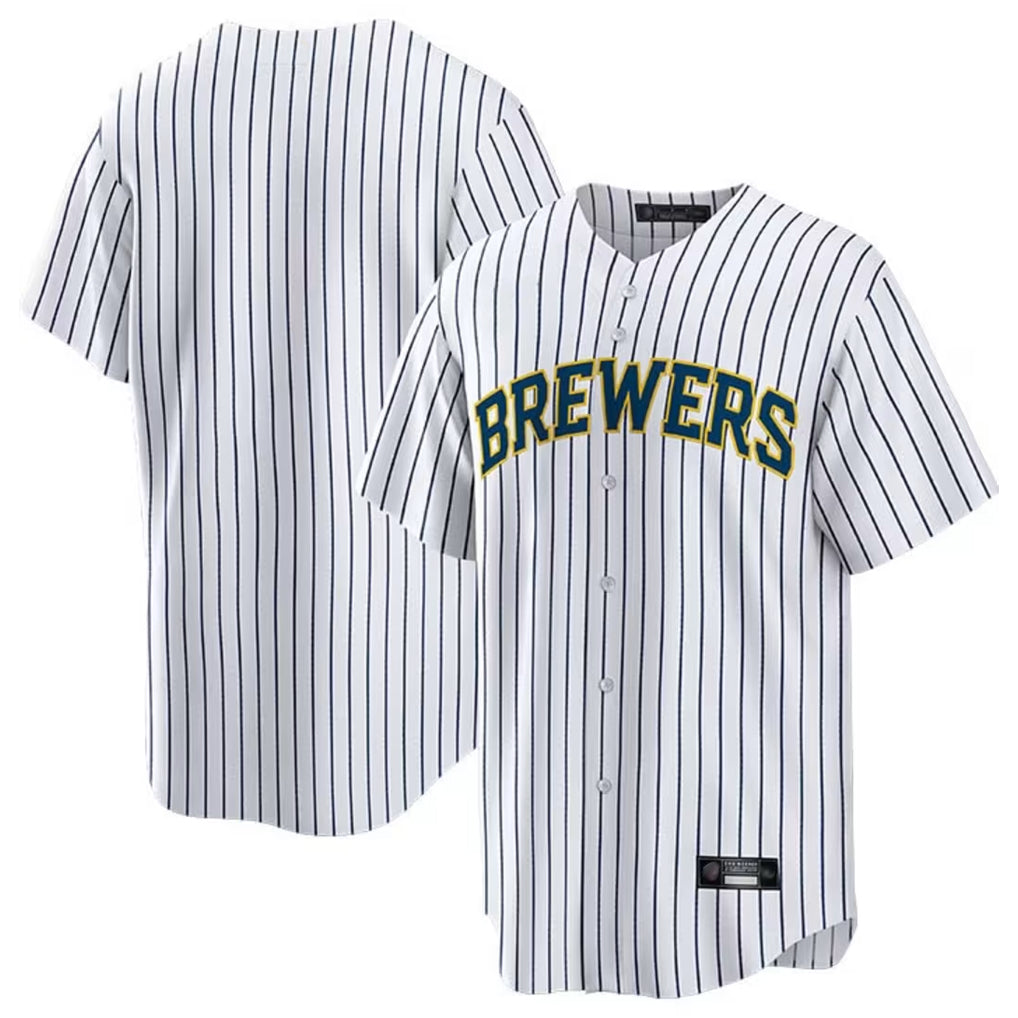 Davalo M.Brewers Blank Player White Stripes Home Game Stitched Jerseys