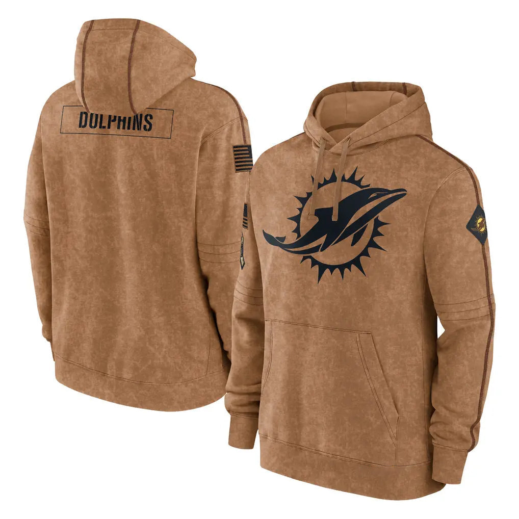Davalo M.Dolphins Brown Salute to Service Hoodies Limited Game Blank Player Stitched Jerseys