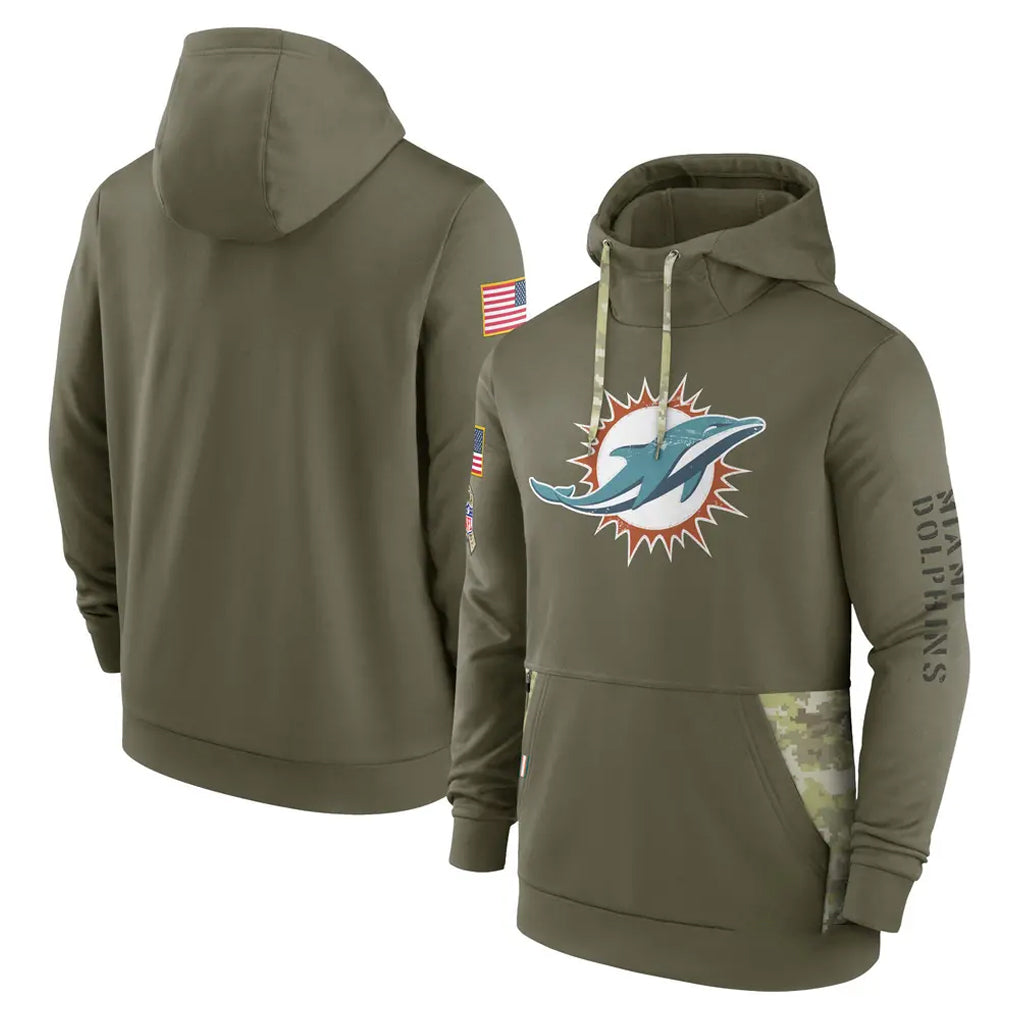 Davalo M.Dolphins Olive Salute to Service Pullover Hoodies Home Game Blank Player Stitched Jerseys
