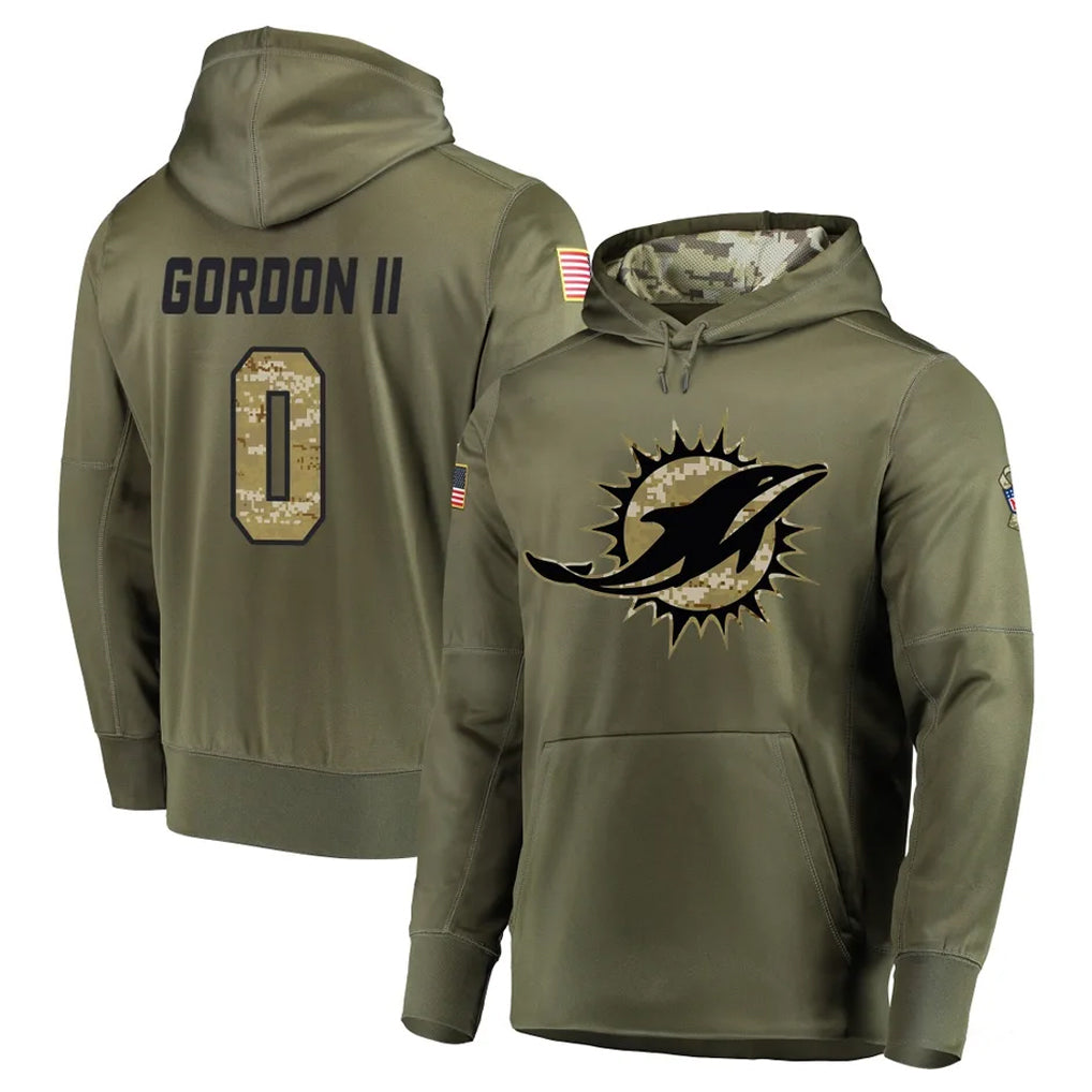 Davalo M.Dolphins #0 Ollie Gordon II Player Olive Salute to Service Pullover Hoodies Home Game Stitched Jerseys