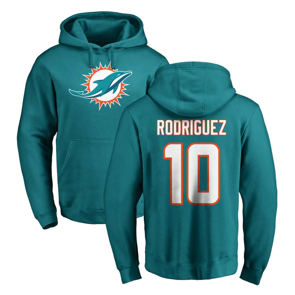 Davalo M.Dolphins #10 Jacob Rodriguez Player Aqua LOGO Pullover Hoodies Limited Stitched Jerseys