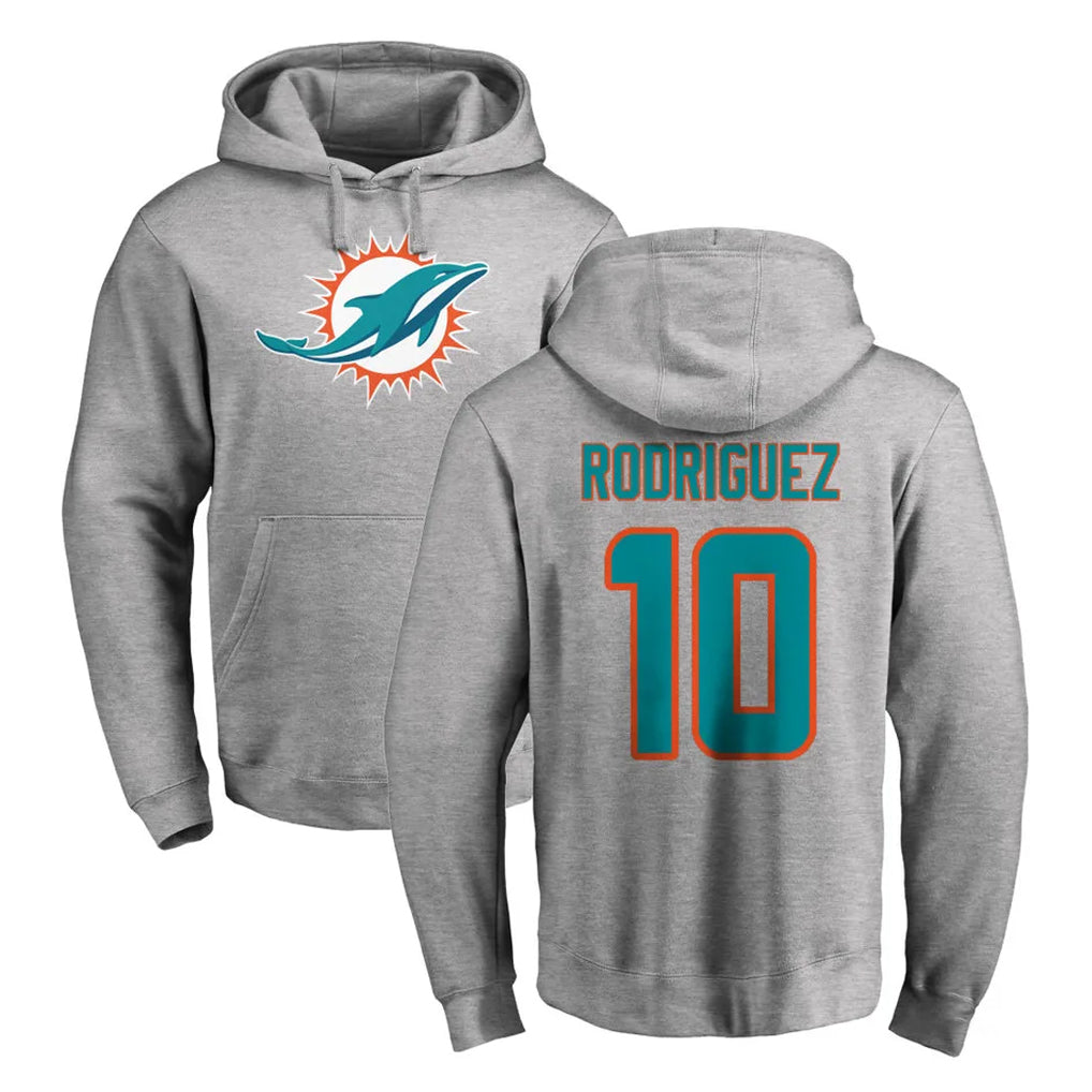 Davalo M.Dolphins #10 Jacob Rodriguez Player Gray LOGO Pullover Hoodies Limited Stitched Jerseys