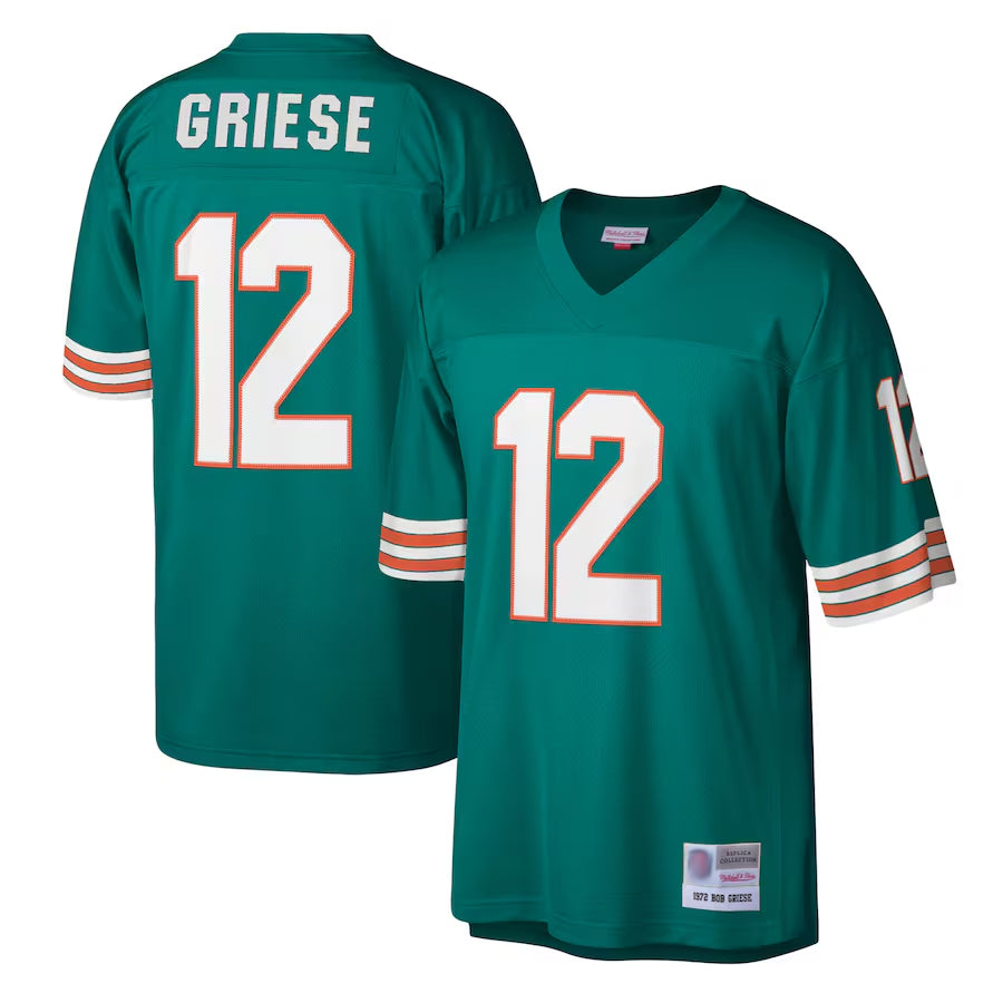 Davalo M.Dolphins #12 Bob Griese Player Mitchell & Ness Aqua Legacy Replica Stitched Jerseys