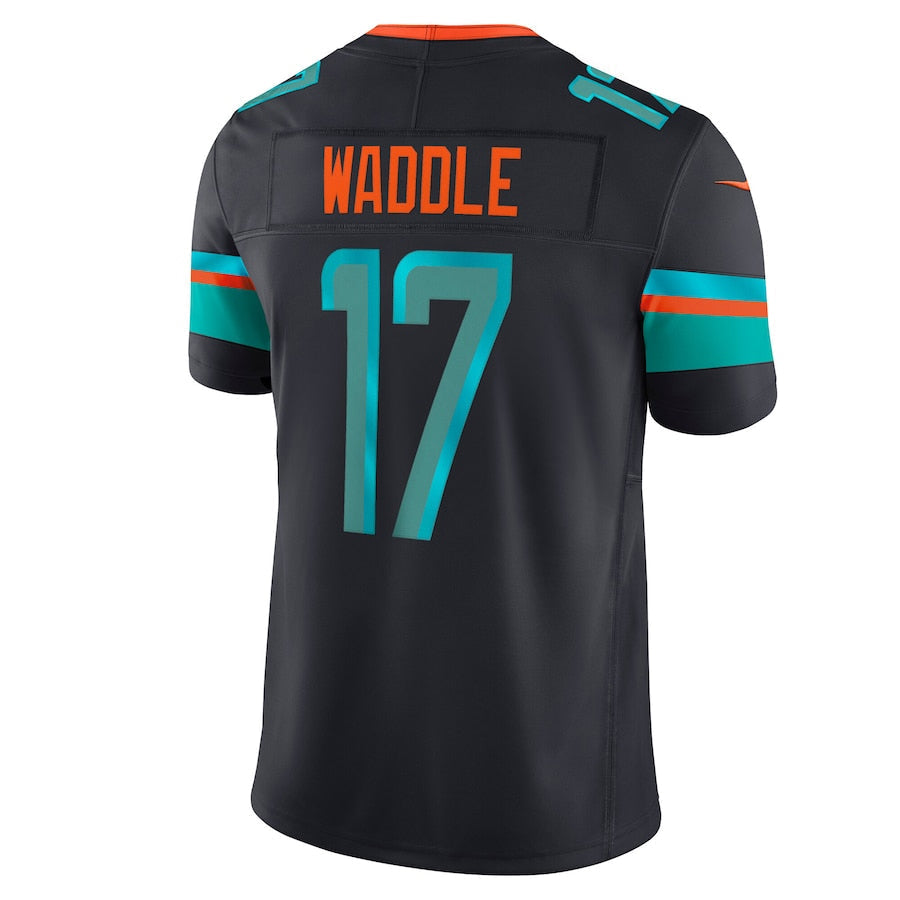Davalo M.Dolphins #17 Jaylen Waddle Player Blue Rivalries Collection Vapor Limited Stitched Jersey