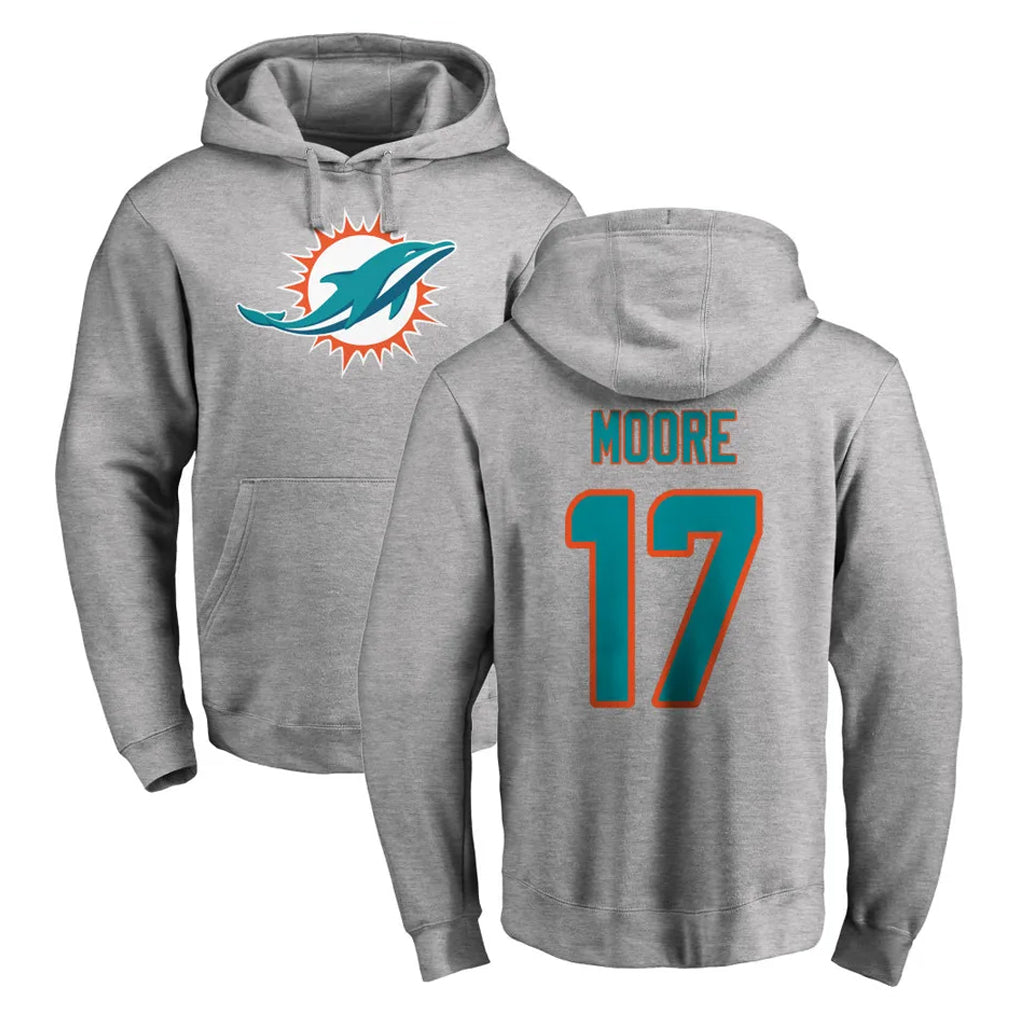 Davalo M.Dolphins #17 Trey Moore Player Gray LOGO Pullover Hoodies Limited Stitched Jerseys