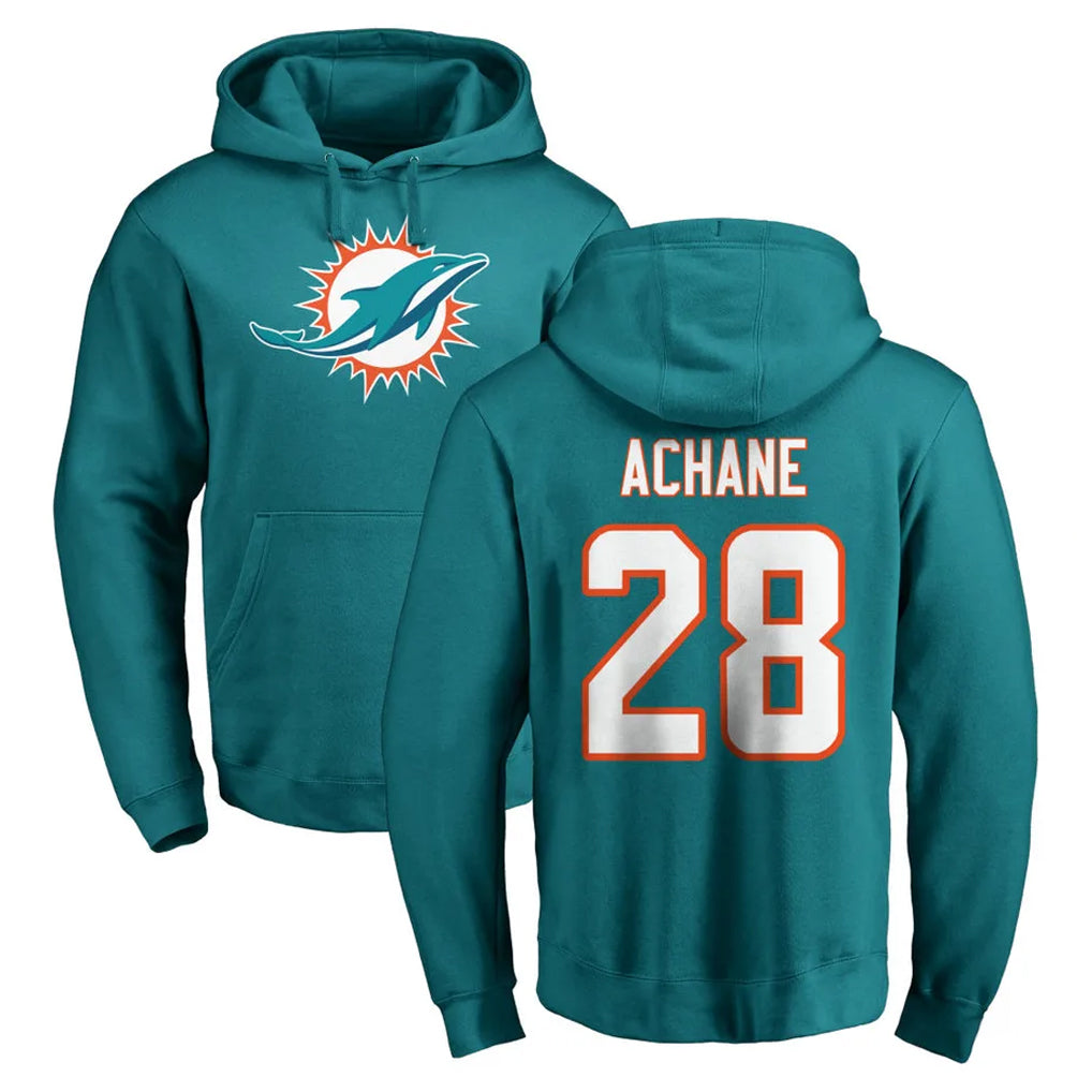 Davalo M.Dolphins #28 De'Von Achane Player Aqua LOGO Pullover Hoodies Limited Stitched Jerseys