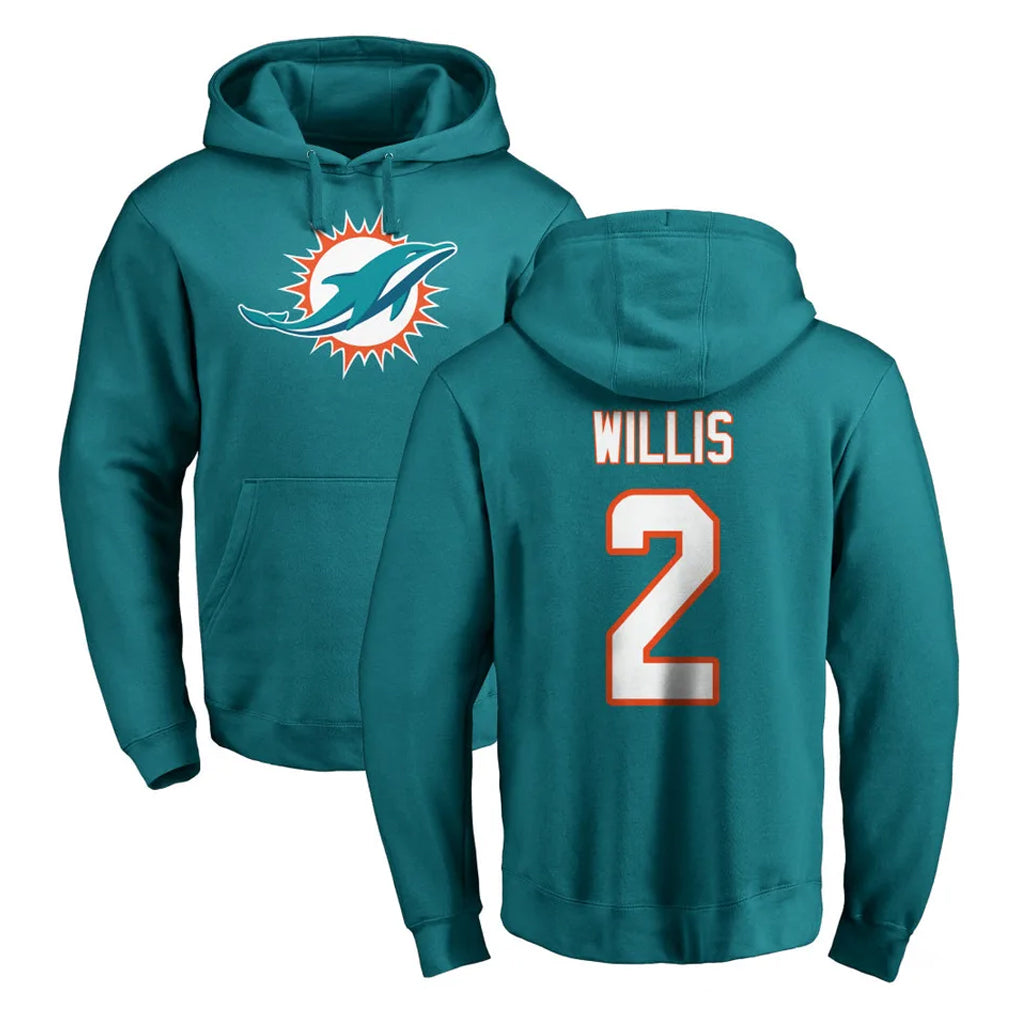 Davalo M.Dolphins #2 Malik Willis Player Aqua LOGO Pullover Hoodies Limited Stitched Jerseys