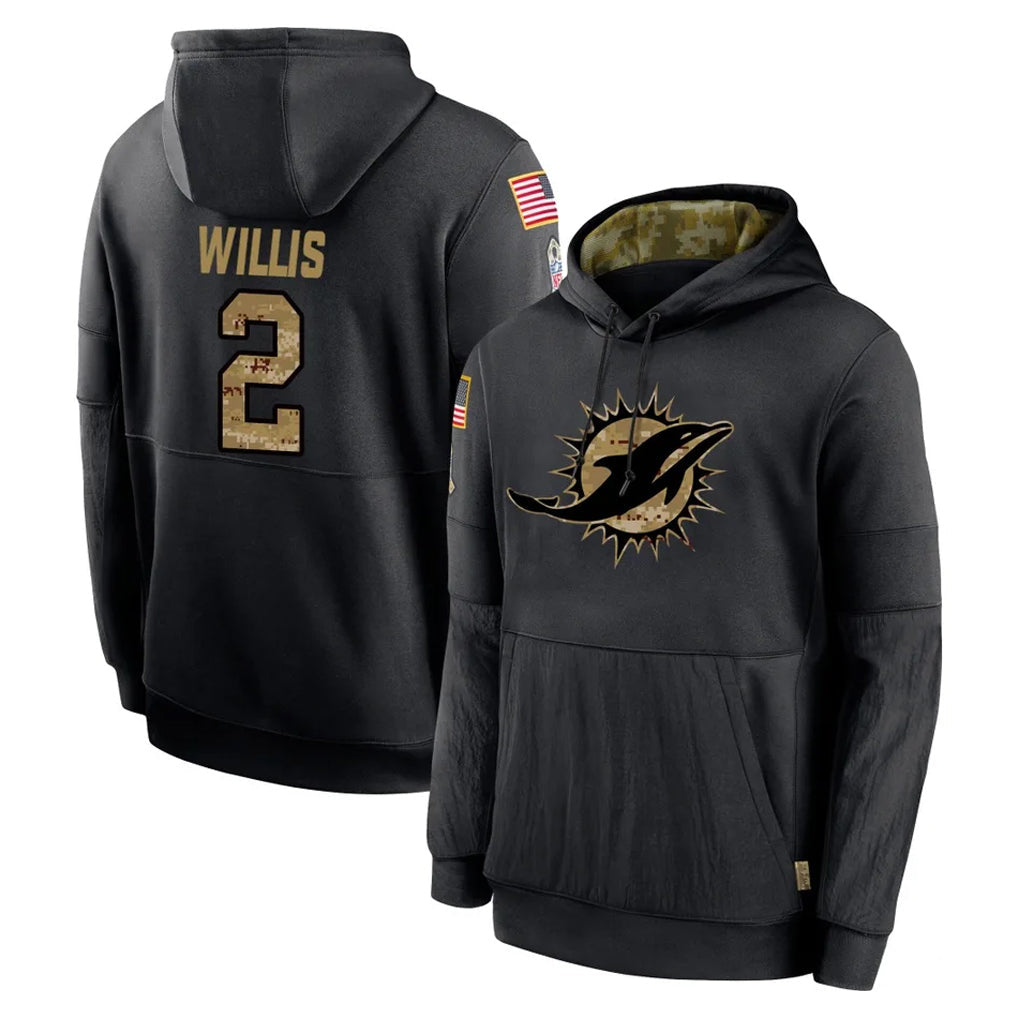 Davalo M.Dolphins #2 Malik Willis Player Black Salute to Service Hoodies Limited Game Stitched Jerseys