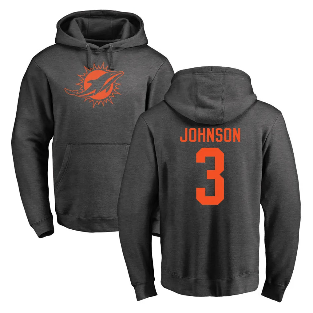 Davalo M.Dolphins #3 Chris Johnson Player Darkgray Pullover Hoodies Limited Stitched Jerseys