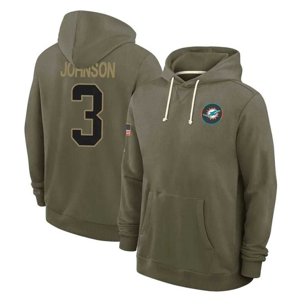 Davalo M.Dolphins #3 Chris Johnson Player Olive Salute to Service Pullover Hoodies Limited Stitched Jerseys