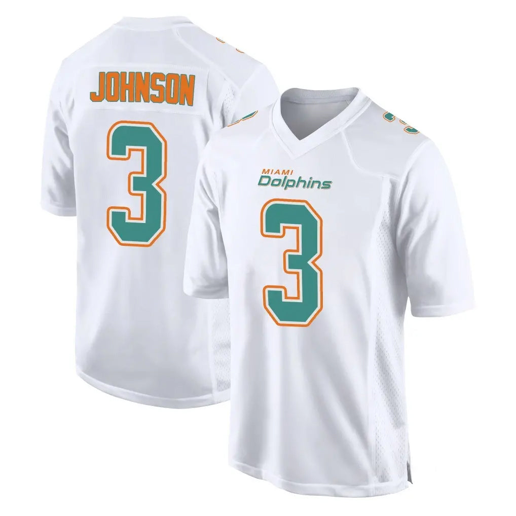 Davalo M.Dolphins #3 Chris Johnson Player White Fashion Home Game Stitched Jerseys