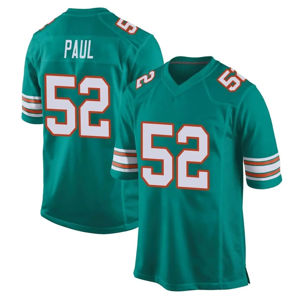 Davalo M.Dolphins #52 Patrick Paul Player Aqua Alternate Home Game Stitched Jerseys