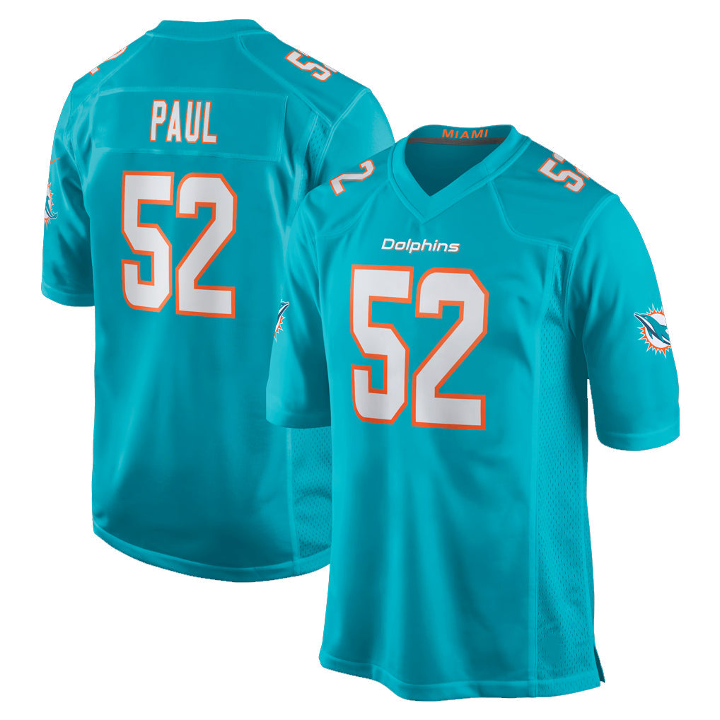 Davalo M.Dolphins #52 Patrick Paul Player Aqua Home Game Stitched Jerseys