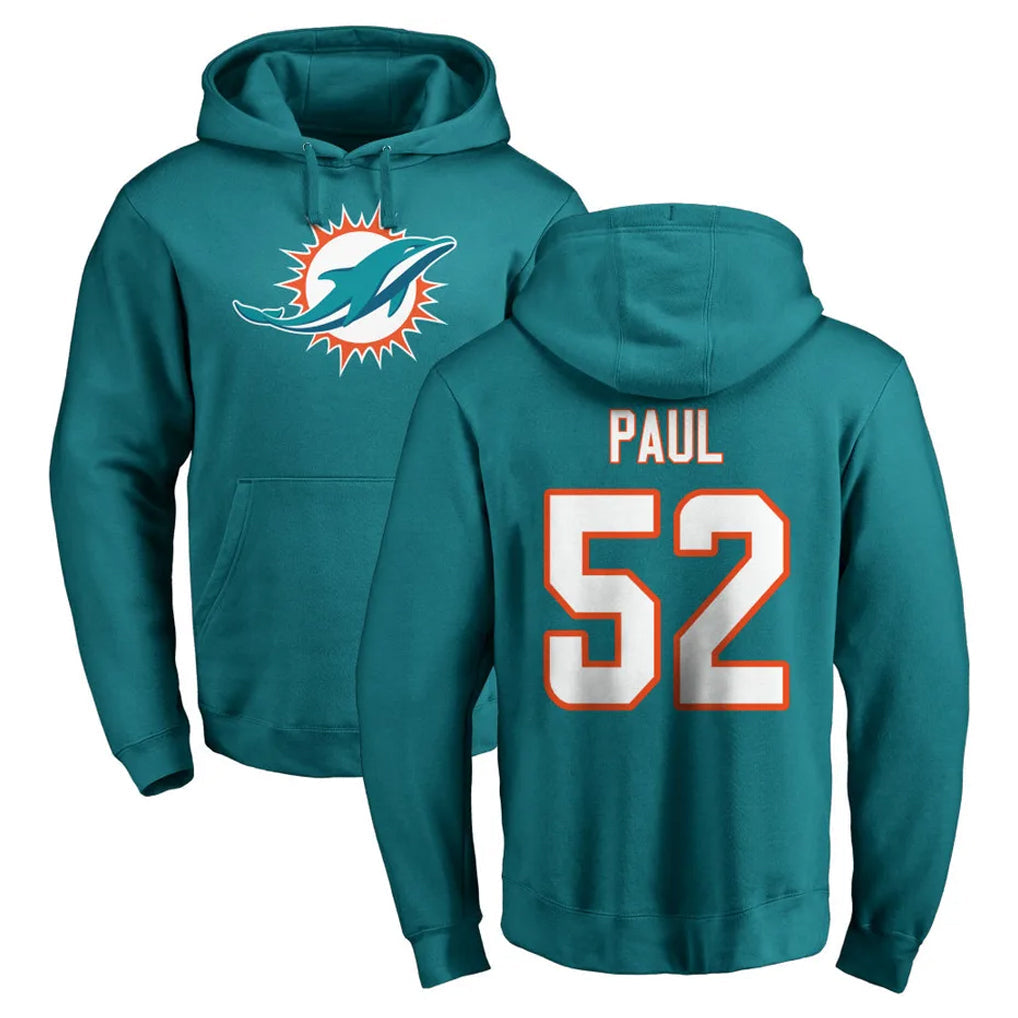 Davalo M.Dolphins #52 Patrick Paul Player Aqua LOGO Pullover Hoodies Limited Stitched Jerseys