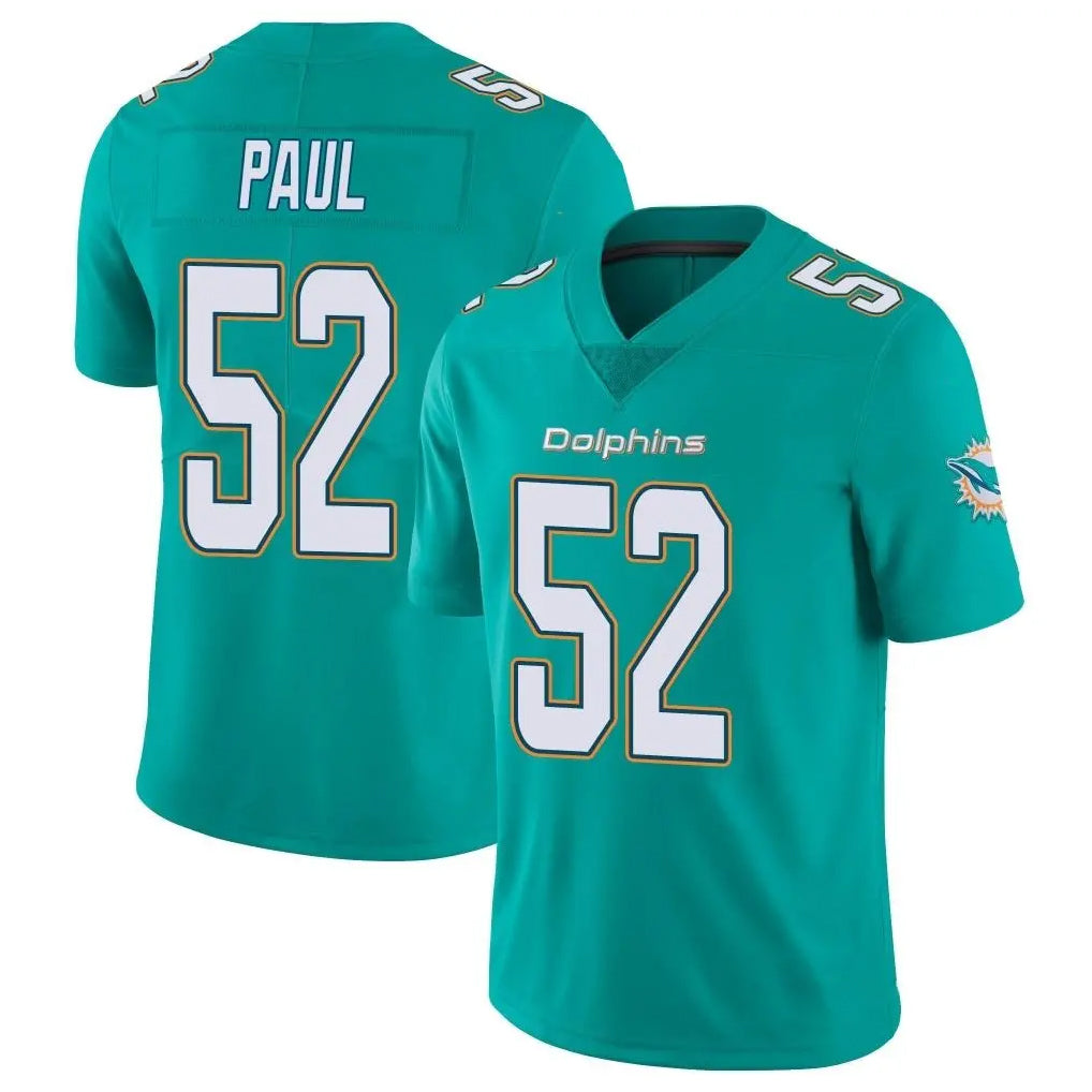 Davalo M.Dolphins #52 Patrick Paul Player Aqua Limited Vapor Untouchable Home Game Stitched Jerseys