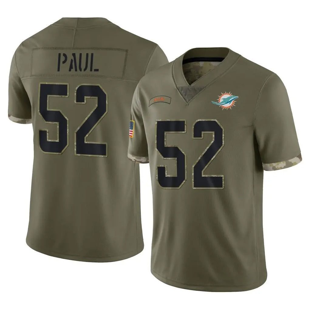 Davalo M.Dolphins #52 Patrick Paul Player Olive Salute To Service Limited Stitched Jerseys