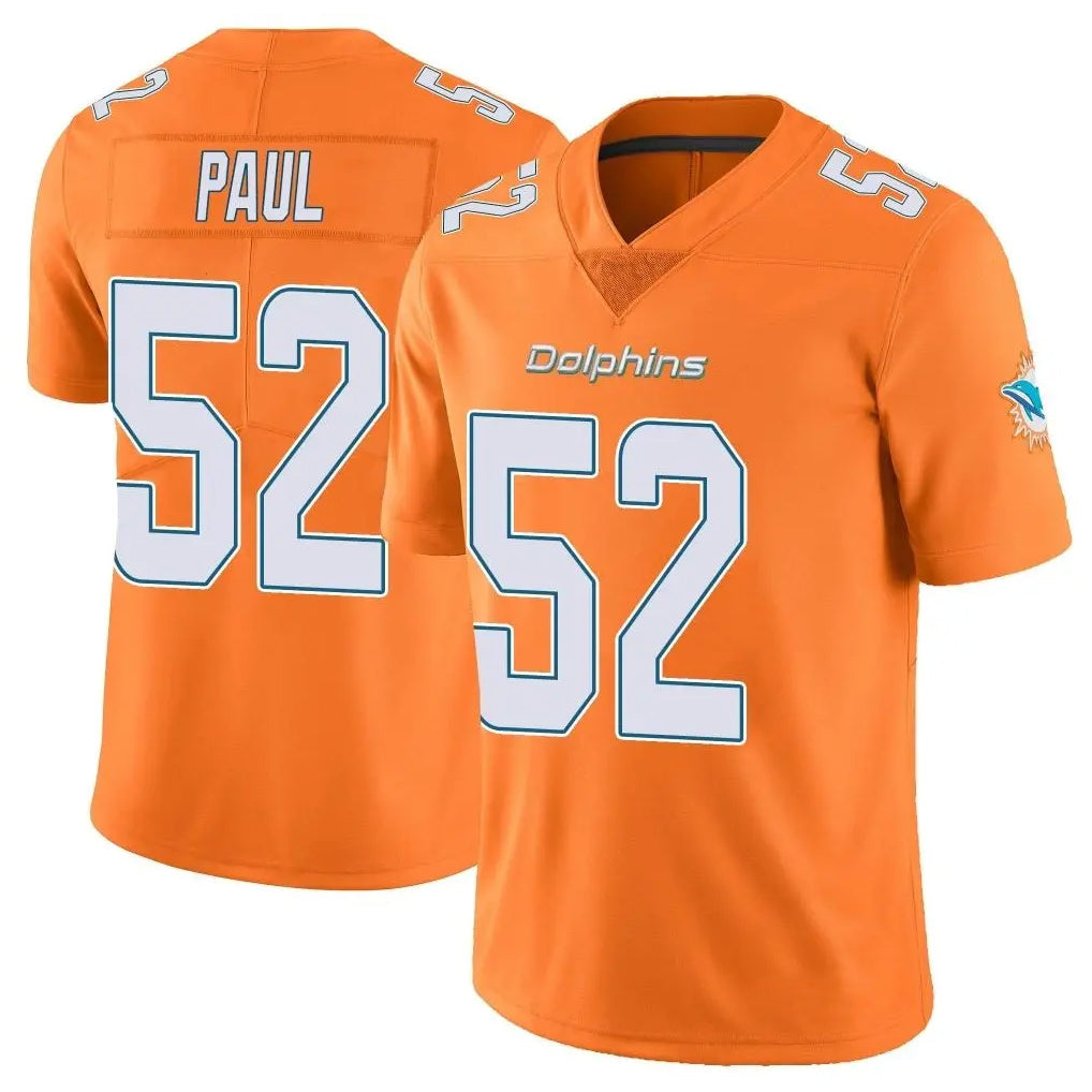 Davalo M.Dolphins #52 Patrick Paul Player Orange Limited Home Game Stitched Jerseys