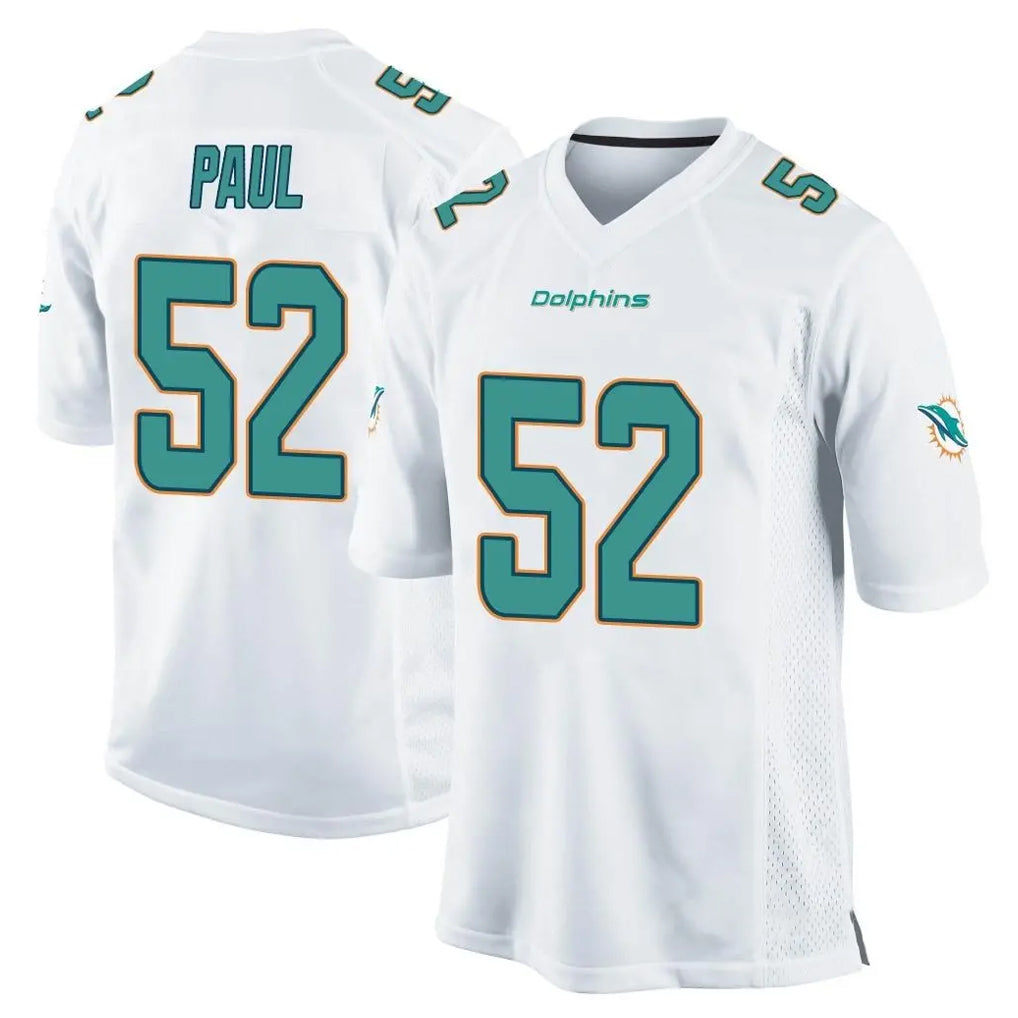 Davalo M.Dolphins #52 Patrick Paul Player White Home Game Stitched Jerseys