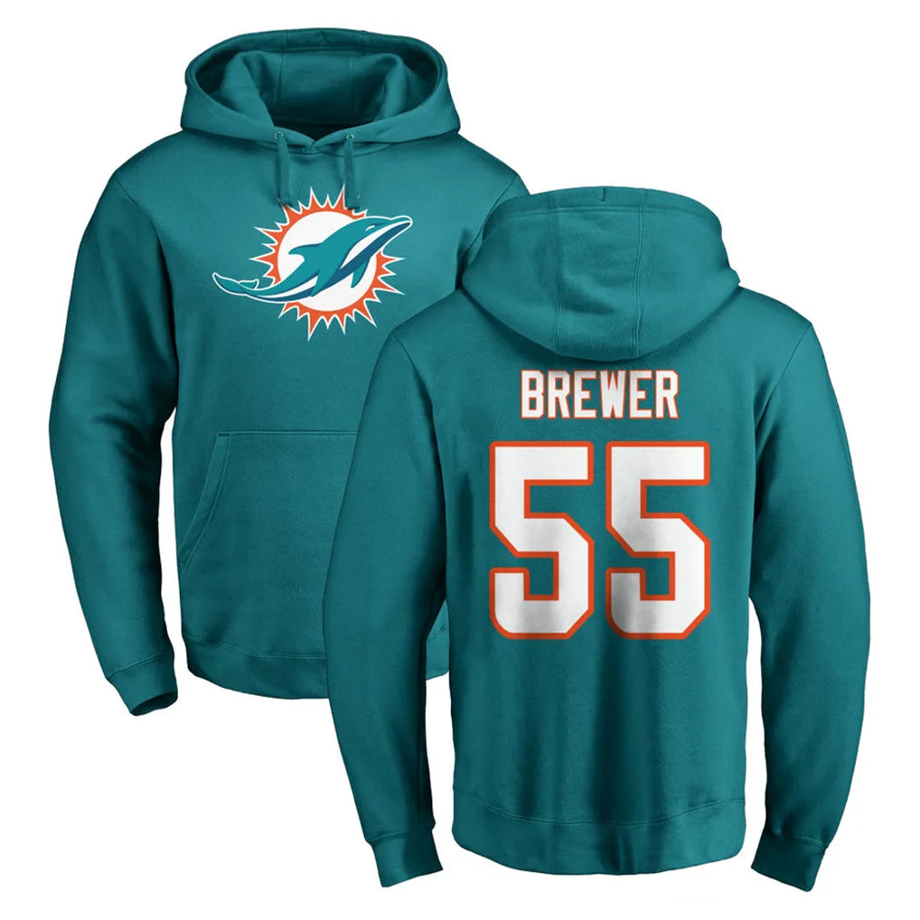 Davalo M.Dolphins #55 Aaron Brewer Player Aqua LOGO Pullover Hoodies Limited Stitched Jerseys