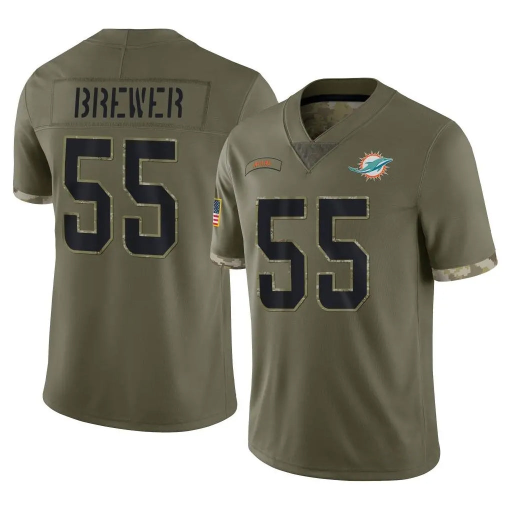 Davalo M.Dolphins #55 Aaron Brewer Player Olive Salute To Service Limited Stitched Jerseys