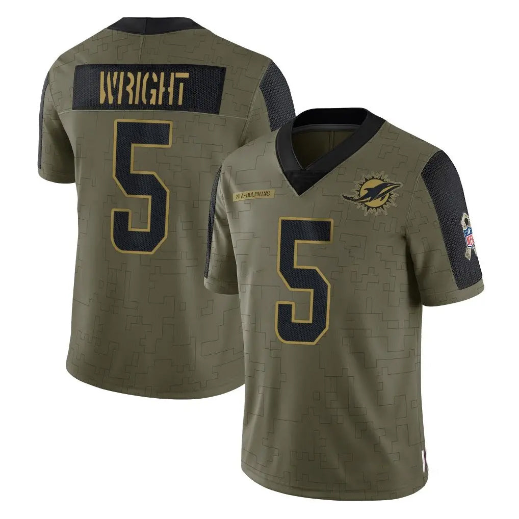 Davalo M.Dolphins #5 Jaylen Wright Player Olive Salute To Service Limited Game Stitched Jerseys